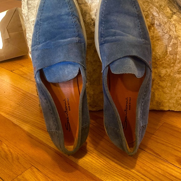🛥️MEN’S SANTONI CASUAL SLIP-ON BLUE SUEDE LOAFERS - Picture 8 of 8